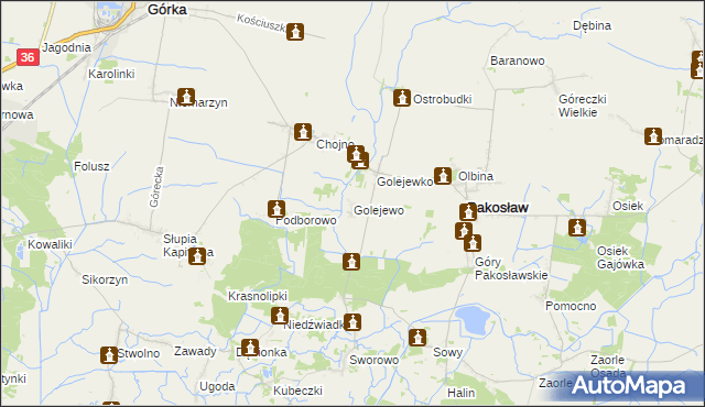 mapa Golejewo gmina Pakosław, Golejewo gmina Pakosław na mapie Targeo