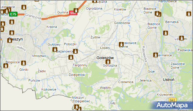 mapa Goleszów powiat cieszyński, Goleszów powiat cieszyński na mapie Targeo