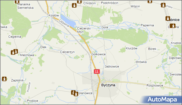 mapa Gołkowice gmina Byczyna, Gołkowice gmina Byczyna na mapie Targeo