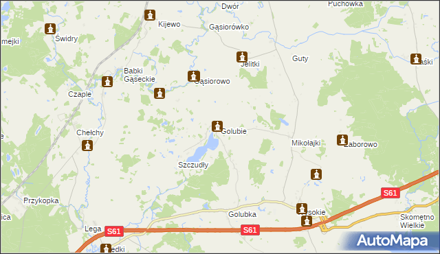 mapa Golubie gmina Kalinowo, Golubie gmina Kalinowo na mapie Targeo