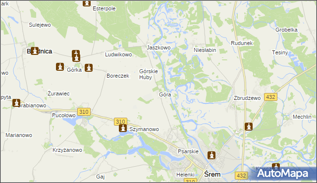 mapa Góra gmina Śrem, Góra gmina Śrem na mapie Targeo