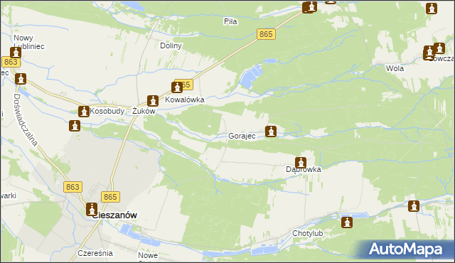 mapa Gorajec gmina Cieszanów, Gorajec gmina Cieszanów na mapie Targeo