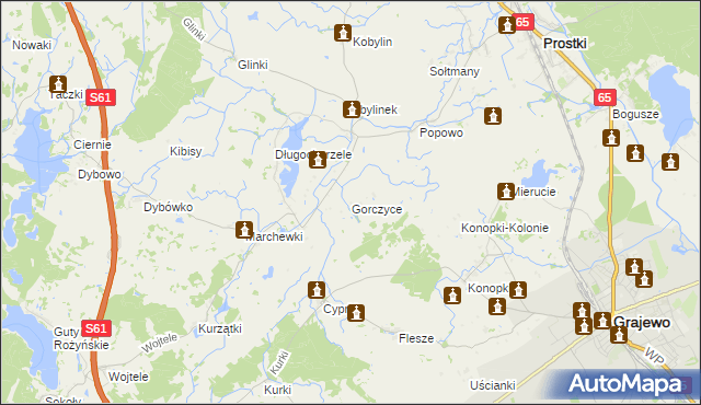 mapa Gorczyce gmina Prostki, Gorczyce gmina Prostki na mapie Targeo