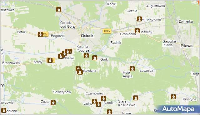 mapa Górki gmina Osieck, Górki gmina Osieck na mapie Targeo