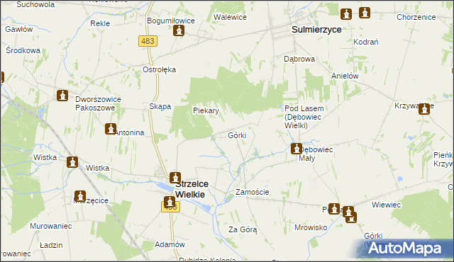 mapa Górki gmina Strzelce Wielkie, Górki gmina Strzelce Wielkie na mapie Targeo