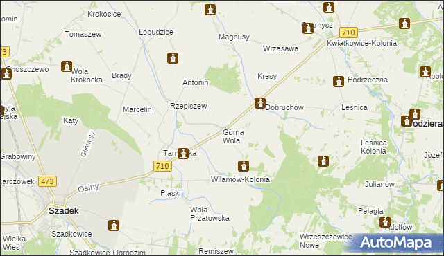 mapa Górna Wola gmina Szadek, Górna Wola gmina Szadek na mapie Targeo