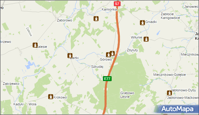 mapa Górowo gmina Kozłowo, Górowo gmina Kozłowo na mapie Targeo