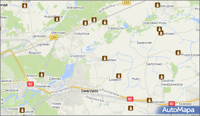 mapa Gortatowo gmina Swarzędz, Gortatowo gmina Swarzędz na mapie Targeo