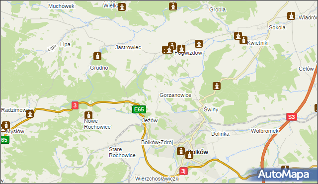 mapa Gorzanowice, Gorzanowice na mapie Targeo