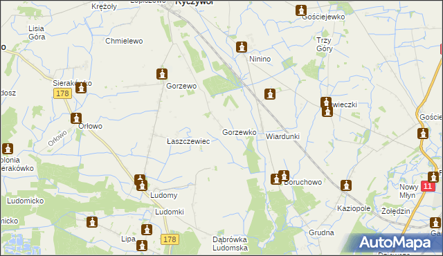 mapa Gorzewko, Gorzewko na mapie Targeo