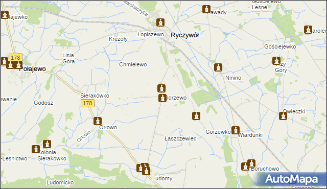 mapa Gorzewo gmina Ryczywół, Gorzewo gmina Ryczywół na mapie Targeo