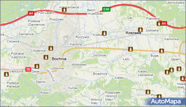 mapa Gorzków gmina Bochnia, Gorzków gmina Bochnia na mapie Targeo