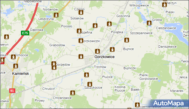 mapa Gorzkowice, Gorzkowice na mapie Targeo