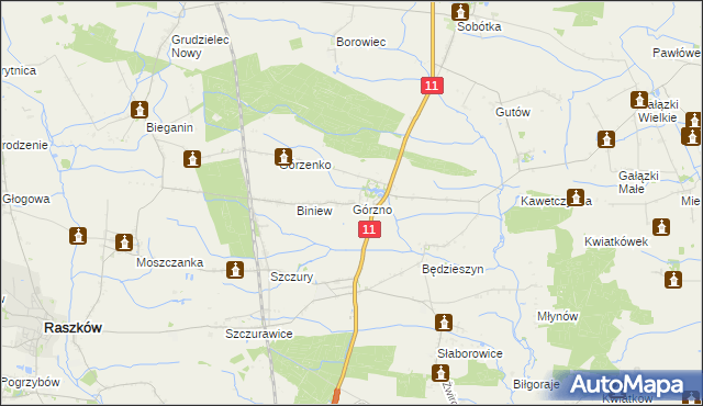 mapa Górzno gmina Ostrów Wielkopolski, Górzno gmina Ostrów Wielkopolski na mapie Targeo