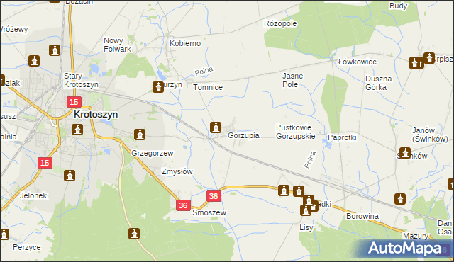 mapa Gorzupia gmina Krotoszyn, Gorzupia gmina Krotoszyn na mapie Targeo