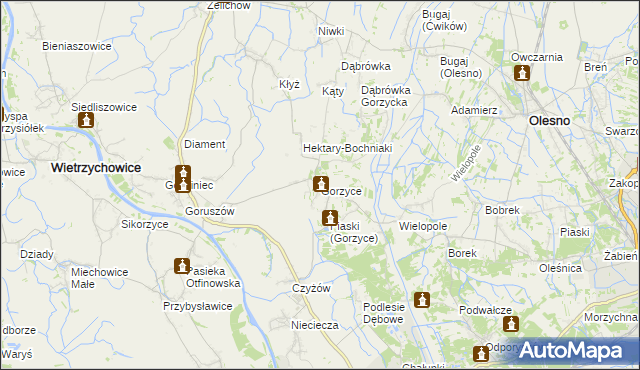 mapa Gorzyce gmina Żabno, Gorzyce gmina Żabno na mapie Targeo