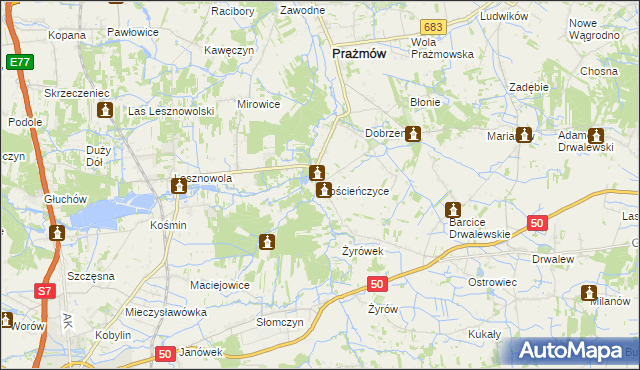 mapa Gościeńczyce, Gościeńczyce na mapie Targeo