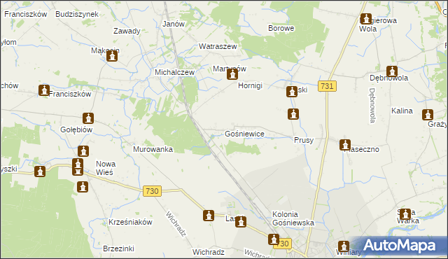 mapa Gośniewice gmina Warka, Gośniewice gmina Warka na mapie Targeo