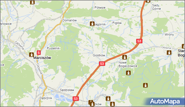 mapa Gostków gmina Stare Bogaczowice, Gostków gmina Stare Bogaczowice na mapie Targeo