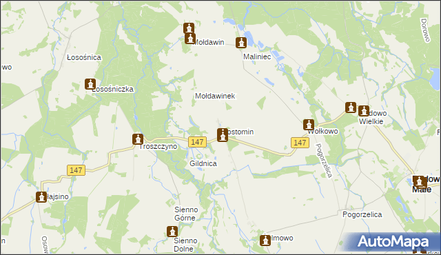 mapa Gostomin gmina Radowo Małe, Gostomin gmina Radowo Małe na mapie Targeo