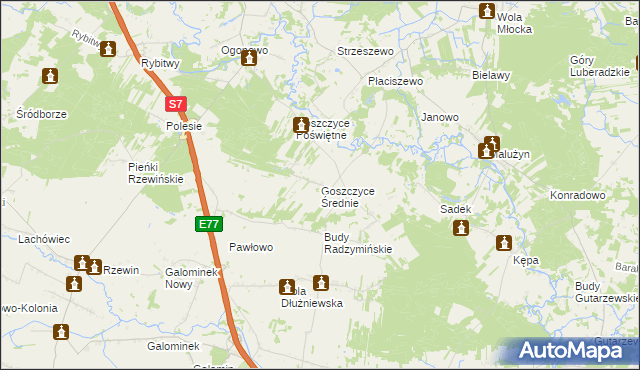 mapa Goszczyce Średnie, Goszczyce Średnie na mapie Targeo