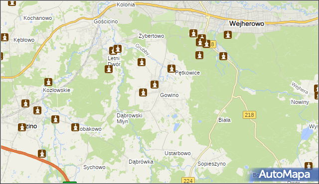 mapa Gowino, Gowino na mapie Targeo