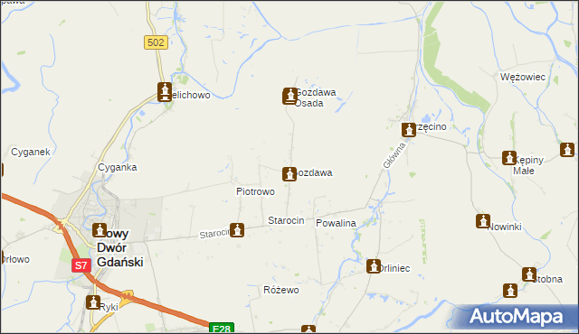 mapa Gozdawa gmina Nowy Dwór Gdański, Gozdawa gmina Nowy Dwór Gdański na mapie Targeo