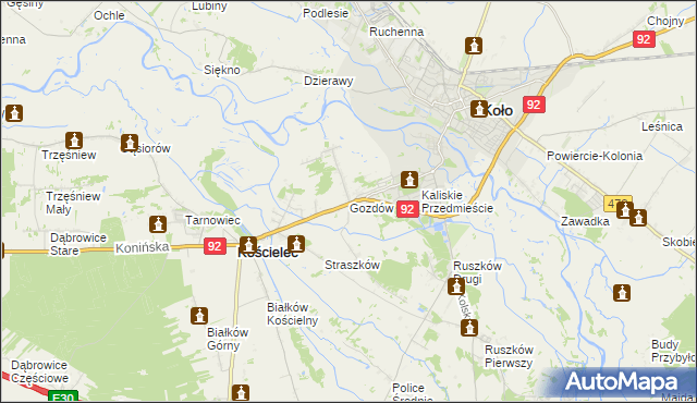 mapa Gozdów gmina Kościelec, Gozdów gmina Kościelec na mapie Targeo