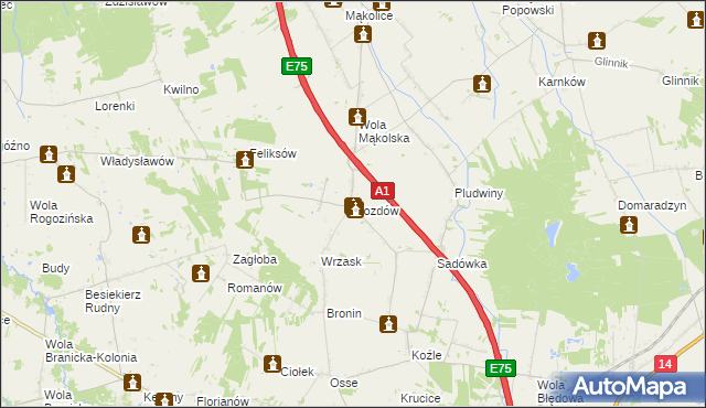 mapa Gozdów gmina Stryków, Gozdów gmina Stryków na mapie Targeo