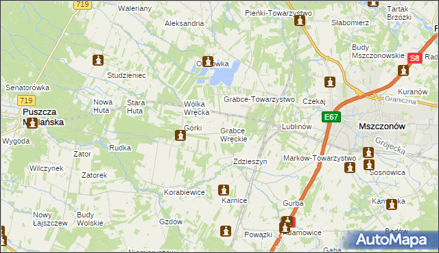 mapa Grabce Wręckie, Grabce Wręckie na mapie Targeo