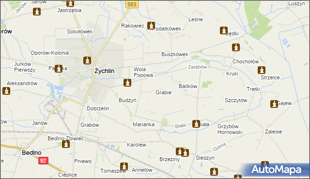 mapa Grabie gmina Żychlin, Grabie gmina Żychlin na mapie Targeo