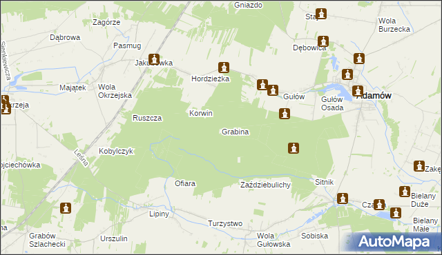 mapa Grabina gmina Adamów, Grabina gmina Adamów na mapie Targeo