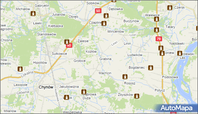 mapa Grabina gmina Chynów, Grabina gmina Chynów na mapie Targeo