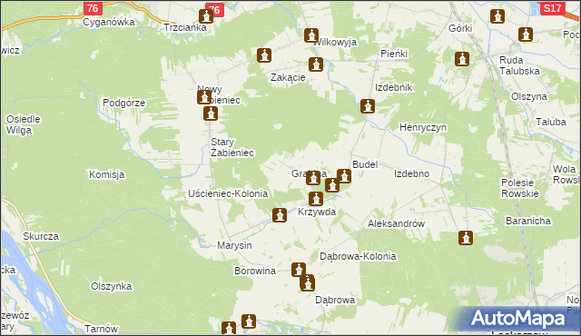 mapa Grabina gmina Łaskarzew, Grabina gmina Łaskarzew na mapie Targeo