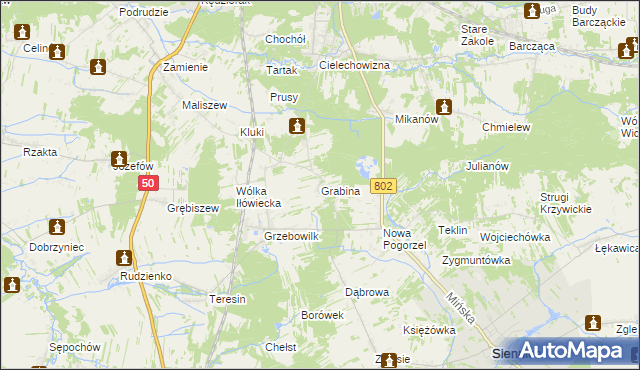 mapa Grabina gmina Mińsk Mazowiecki, Grabina gmina Mińsk Mazowiecki na mapie Targeo