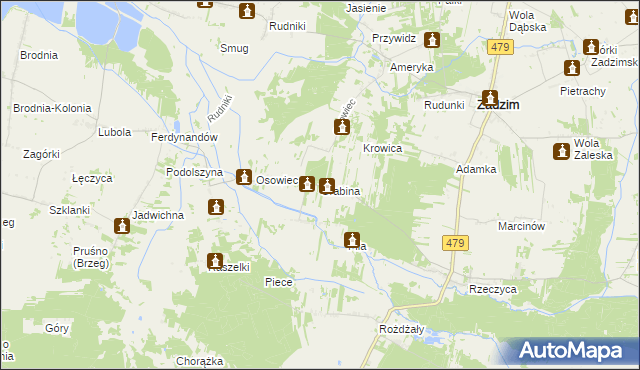 mapa Grabina gmina Zadzim, Grabina gmina Zadzim na mapie Targeo