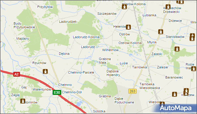 mapa Grabina Mała gmina Dąbie, Grabina Mała gmina Dąbie na mapie Targeo