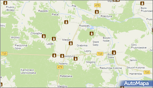 mapa Grabinka gmina Warta, Grabinka gmina Warta na mapie Targeo