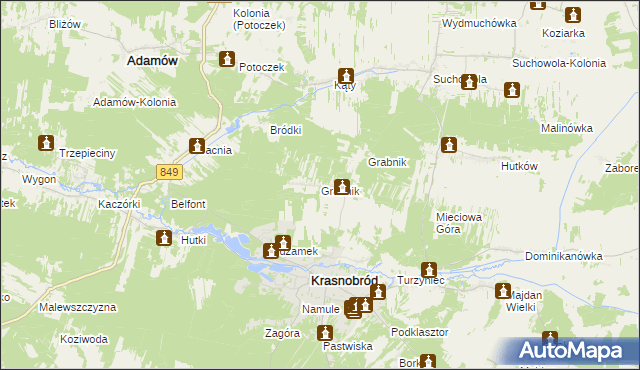 mapa Grabnik gmina Krasnobród, Grabnik gmina Krasnobród na mapie Targeo