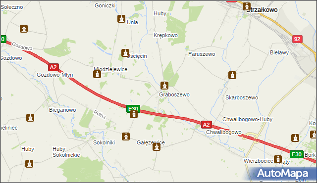 mapa Graboszewo gmina Strzałkowo, Graboszewo gmina Strzałkowo na mapie Targeo