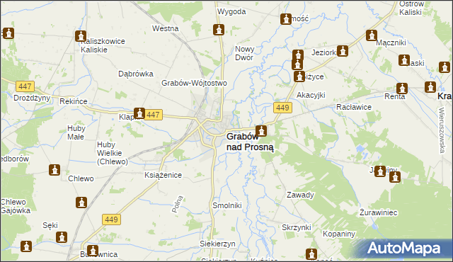 mapa Grabów nad Prosną, Grabów nad Prosną na mapie Targeo