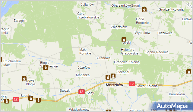 mapa Grabowa gmina Mniszków, Grabowa gmina Mniszków na mapie Targeo