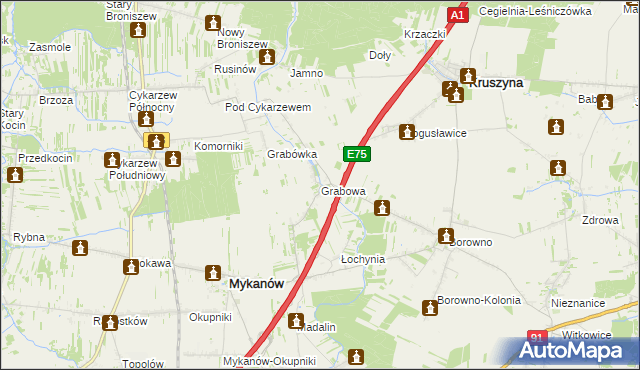 mapa Grabowa gmina Mykanów, Grabowa gmina Mykanów na mapie Targeo