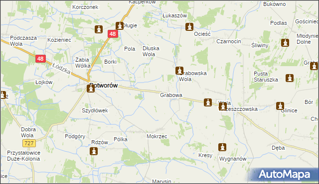 mapa Grabowa gmina Potworów, Grabowa gmina Potworów na mapie Targeo