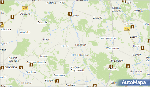 mapa Grabówie, Grabówie na mapie Targeo