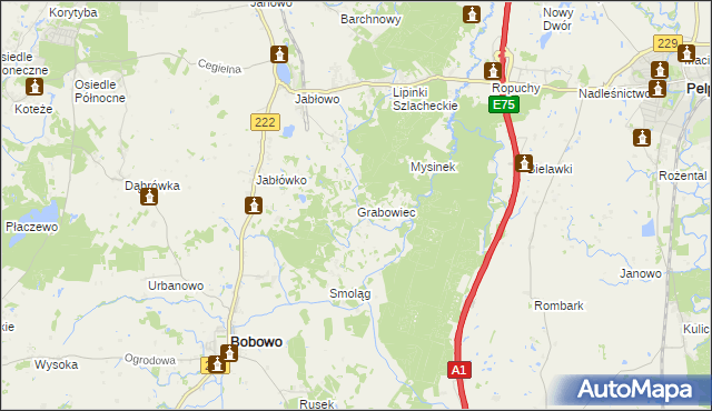 mapa Grabowiec gmina Bobowo, Grabowiec gmina Bobowo na mapie Targeo