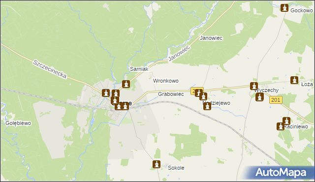 mapa Grabowiec gmina Czarne, Grabowiec gmina Czarne na mapie Targeo