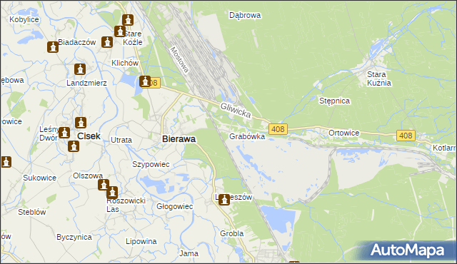 mapa Grabówka gmina Bierawa, Grabówka gmina Bierawa na mapie Targeo