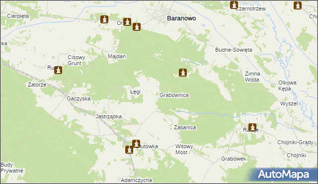 mapa Grabownica gmina Baranowo, Grabownica gmina Baranowo na mapie Targeo