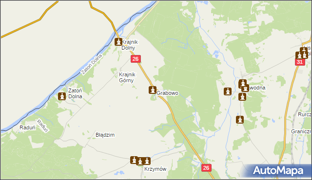 mapa Grabowo gmina Chojna, Grabowo gmina Chojna na mapie Targeo